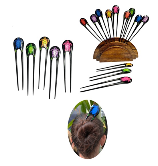Wooden Hand Painted HAWAIIAN Sea Turtle Hair Stick
