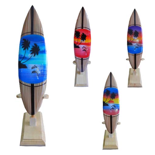 Malibu Palm Tree Surf Board With Wooden Stand (Small) 12CM