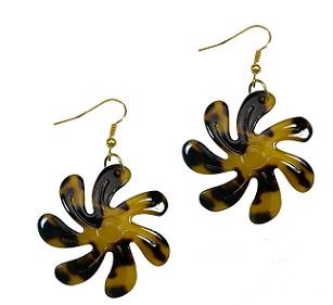 Small Brown Faux Turtle Shell Tiare Flower EARRING