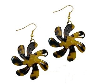 Large BROWN Faux Turtle Shell Tiare Flower Earring