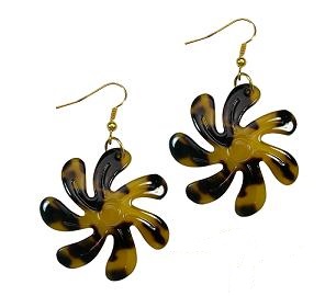 Large Brown Faux Turtle Shell Tiare Flower EARRING