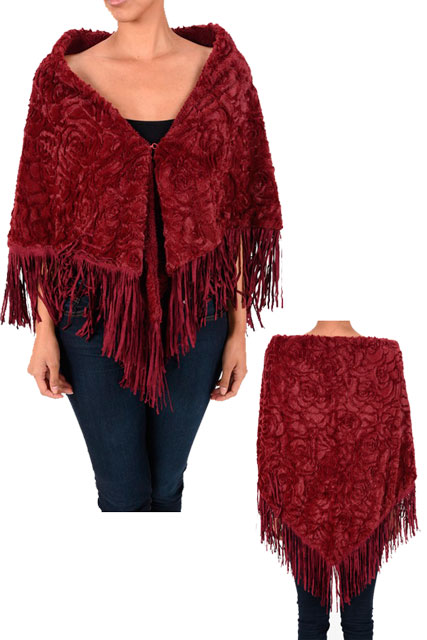 Burgundy Faux Fur Shawl