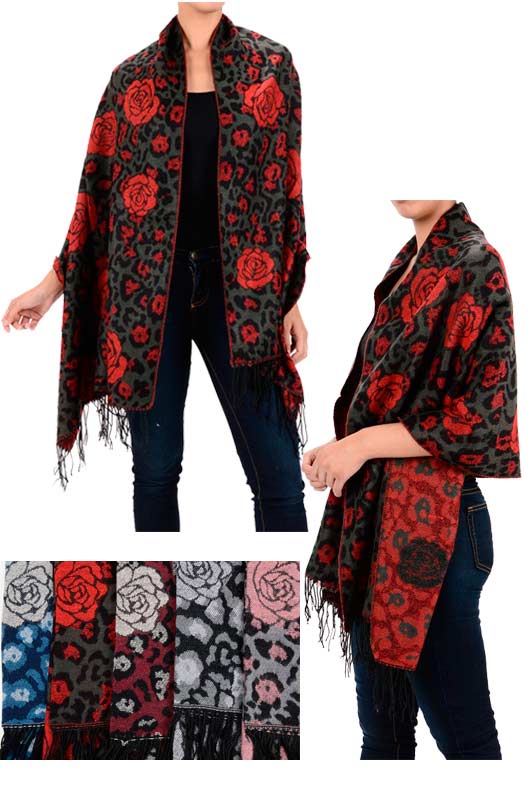 Rose & Leopard Pattern Shawl