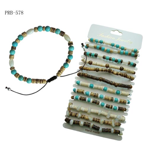 Turquoise BEADS With Coconut  BEADS Adjustable Bracelet