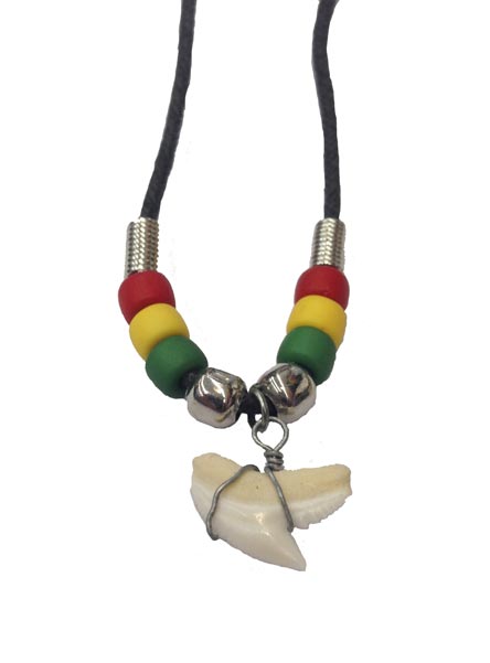Shark's Tooth Cord NECKLACE - Rasta (S )