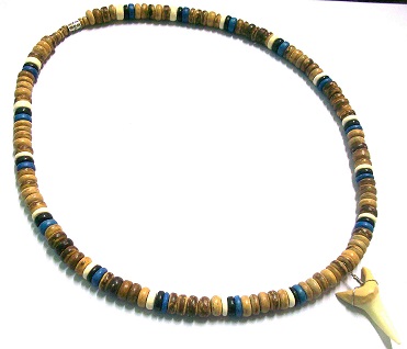 Black Blue White Tiger Coconut With RESIN Shark's Tooth Necklace