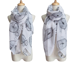 Bicycle & Bird Cage Motif Summer SCARF