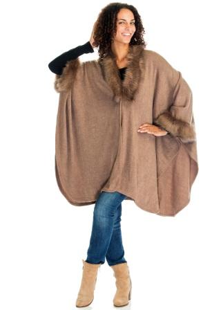 Rosy Brown  Faux Fur Trim PONCHO