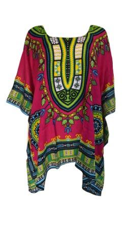 Dashiki Print PONCHO Dress(Hot Pink)