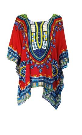 Dashiki Print Poncho DRESS(Red)