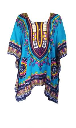 Dashiki Print PONCHO Dress(Turquoise)