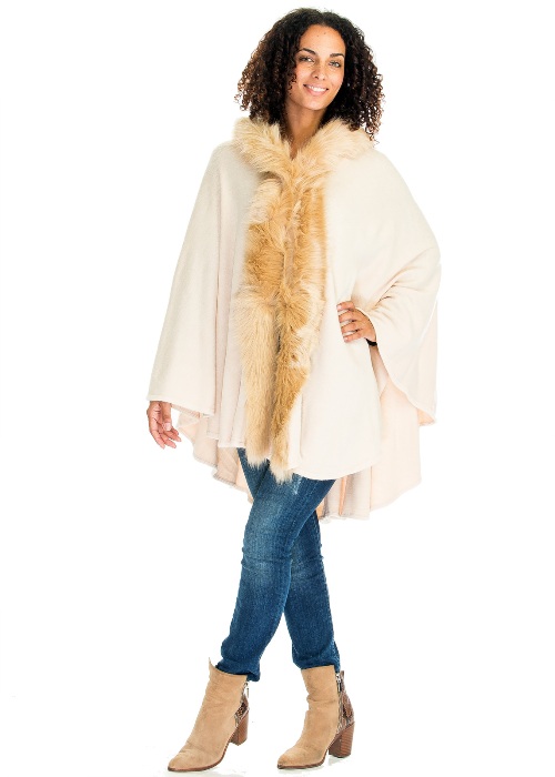 Cream Faux Fur Hoodie Poncho