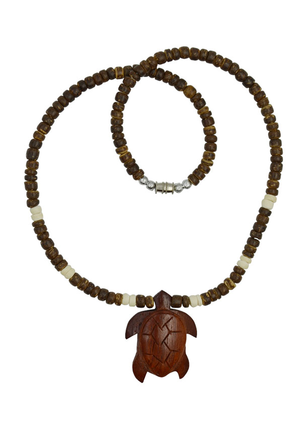 Wooden Turtle Pendant With BROWN Coco Necklace