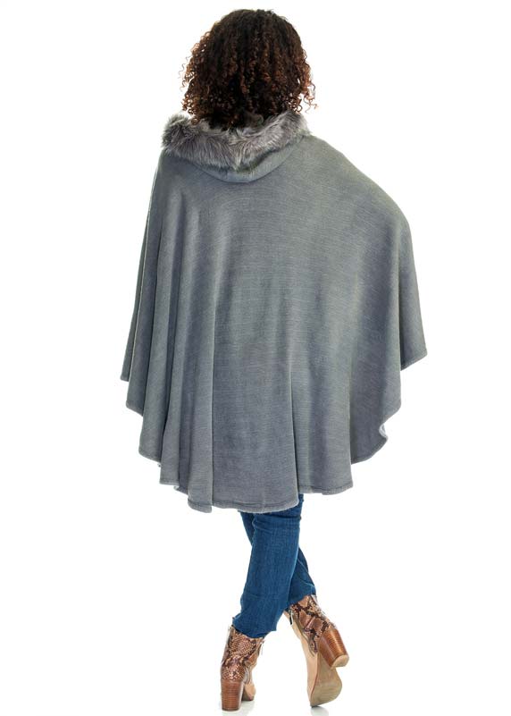 Gray Faux Fur Hoodie Poncho