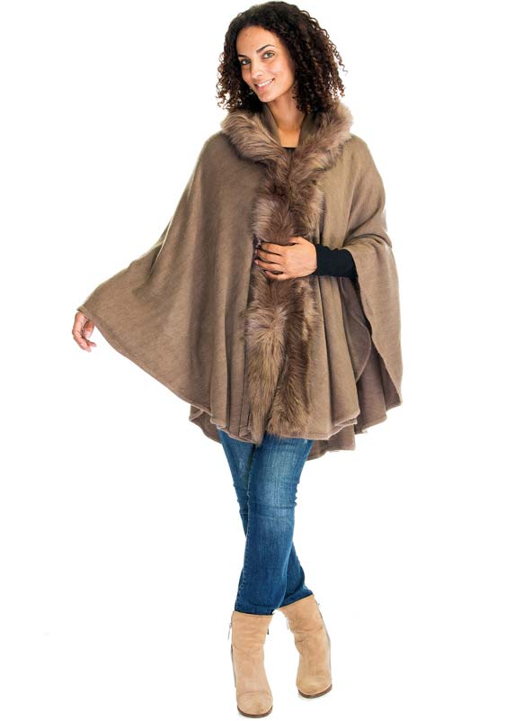 Rosy Brown Faux Fur Hoodie Poncho