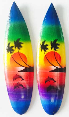 RAINBOW Dolphin With Palm Tree Surf  Magnet