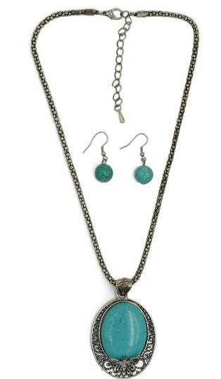 Turquoise Stone NECKLACE and Earrings Set