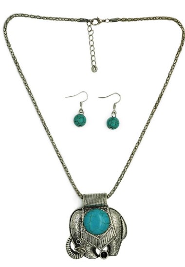 Elephant Turquoise Pendant Necklace & EARRING Set