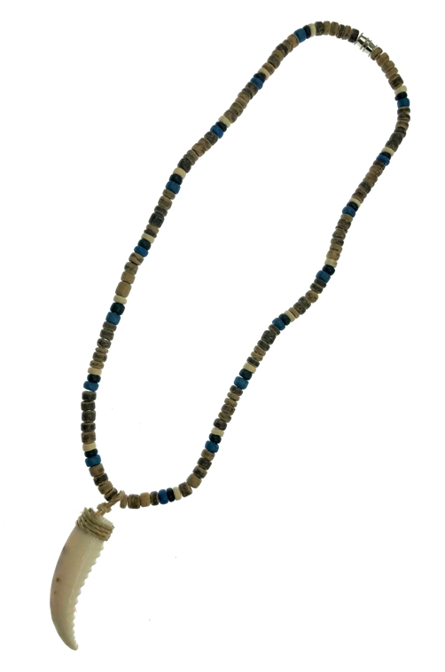 18'' Tiger Blue Black and Beige Coconut NECKLACE With Shell Tusk P