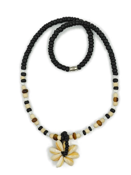 Earth Tone Coconut Necklace With Cowry Shell FLOWER Pendant