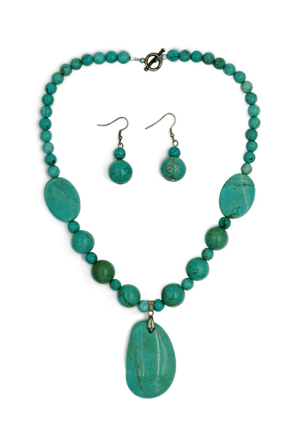 Turquoise Stone NECKLACE & Earrings Set
