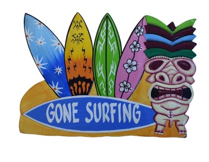 ''Gone Surfing'' Hand Painted Wooden SIGN