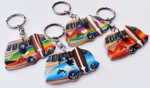 Wooden VW Beach Bus SURFBOARD  Key Chains