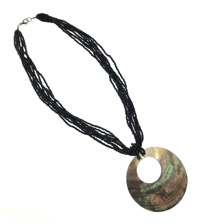 Round Black MOP Shell Cut Out Necklace