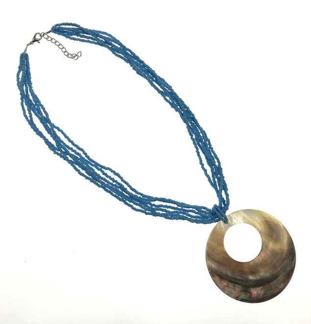 Round Turquoise MOP Shell Cut Out Necklace