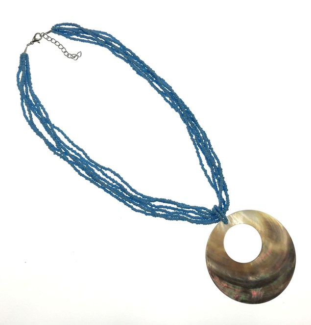 Round Blue MOP Shell Cut Out Necklace