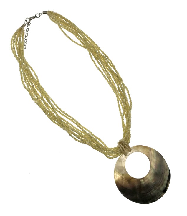 Round Beige MOP Shell Cut Out Necklace