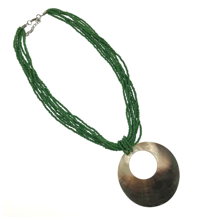 Round Green MOP Shell Cut Out Necklace