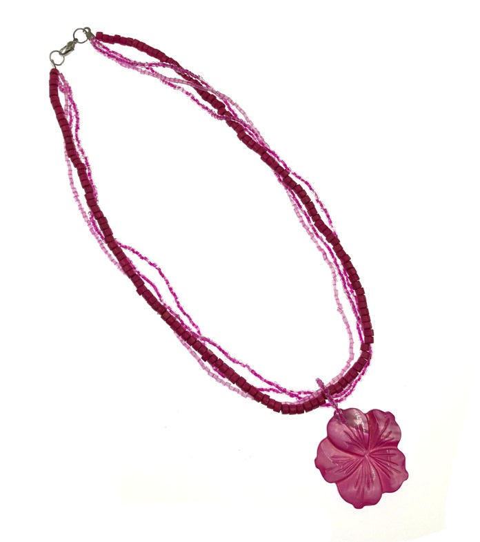 Pink Shell  Flower Pendant NECKLACE.