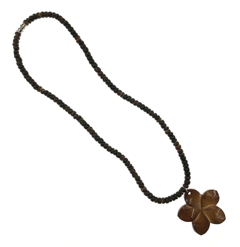 Brown Coconut With MOP Shell Brown FLOWER Pendant Necklace