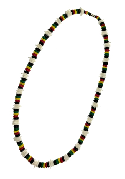 Rasta Coconut With White Rose Clam Shell NECKLACEs