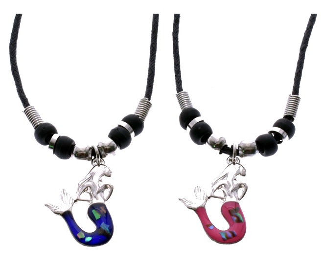 Paua Shell Mermaid  PENDANT Black Cord  Necklace