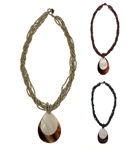 Tear Drop RESIN Sea Shell Pendant With Beads Necklace
