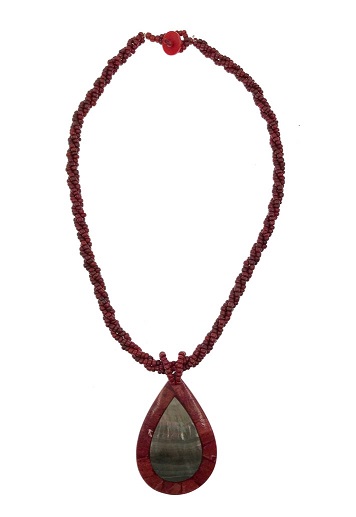 Mother Of Pearl Shell With Red Coral Tear Drop Pendant NECKLACE