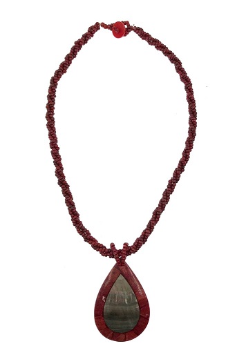 Mother Of Pearl Shell With RED Coral Tear Drop Pendant Necklace