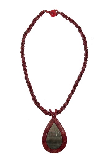 Mother Of Pearl Shell With Red Coral Tear Drop PENDANT Necklace