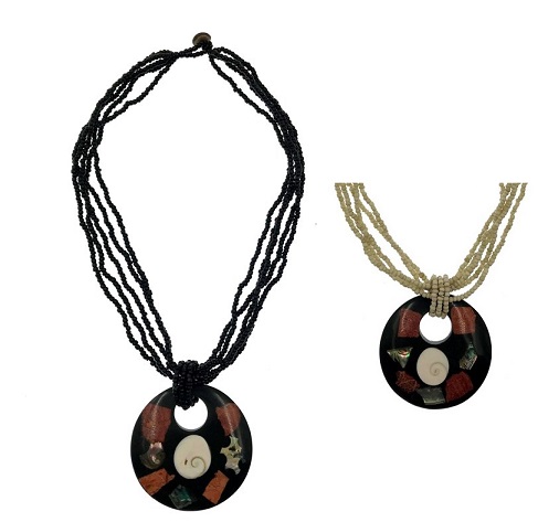 RED Coral & Shell Pendant Necklace