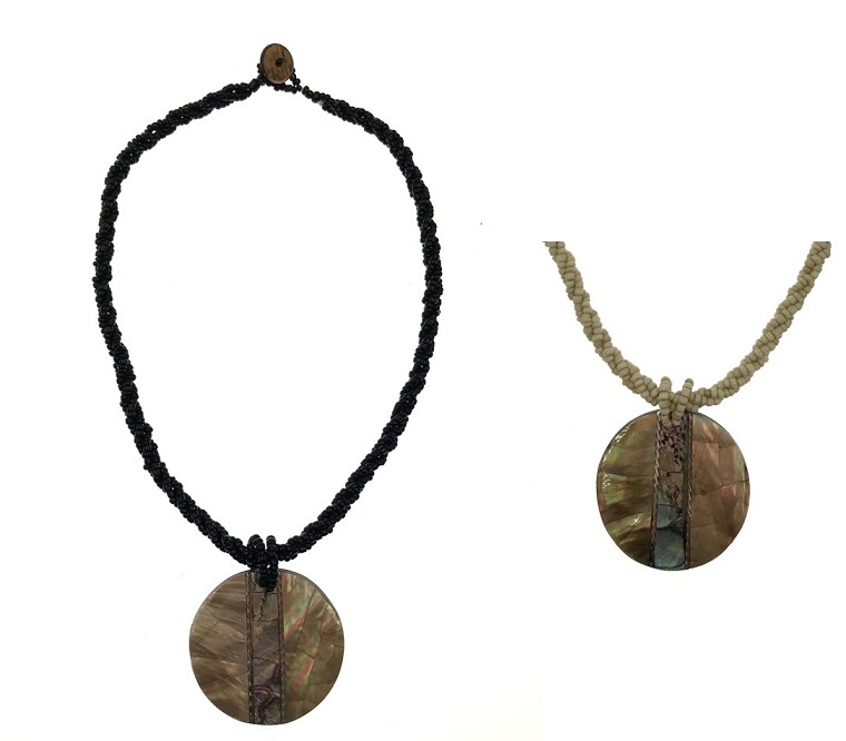 Round Mother Of Pearl & Paua Shell Pendant NECKLACE