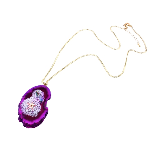 Purple Gem Stone With Starfish Pendant Necklace