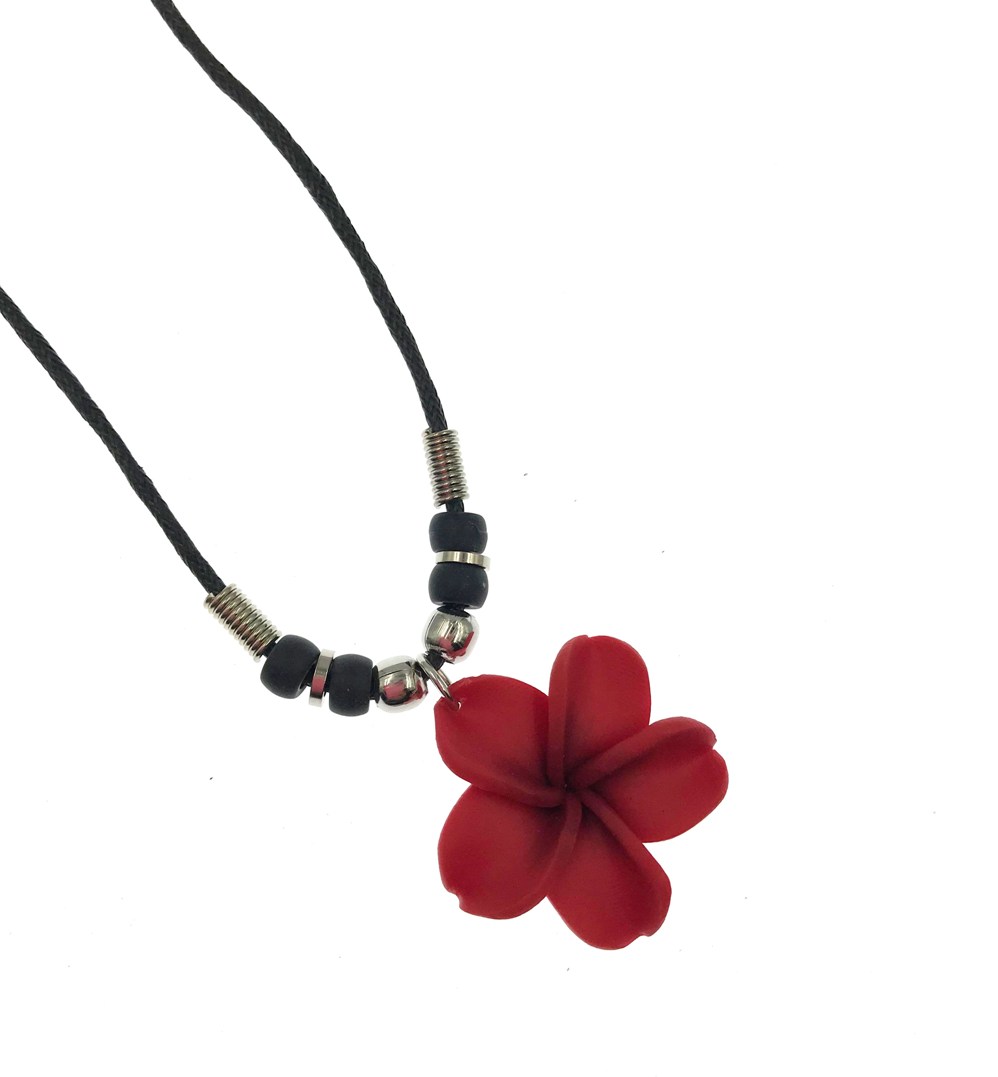 Dark Red Fimo Flower NECKLACE