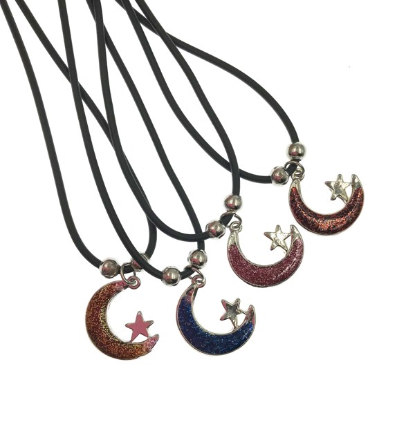 Moon & Star Pendant With Black Cord NECKLACE