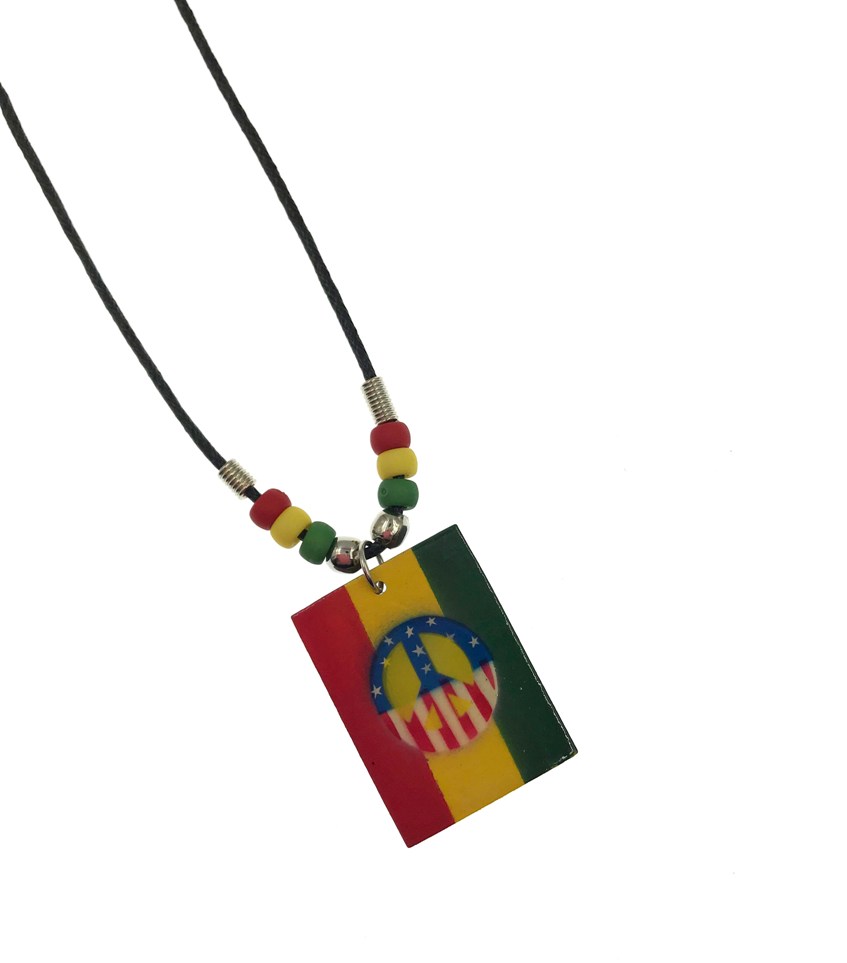 American PEACE Sign Rasta Pendant Necklace