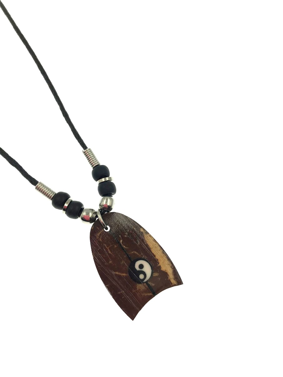 Wooden Yin Yang Body Board Pendant With Black Cord NECKLACE