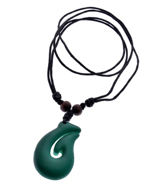 Green Resin Fish Hook Pendant Wax Cord NECKLACE