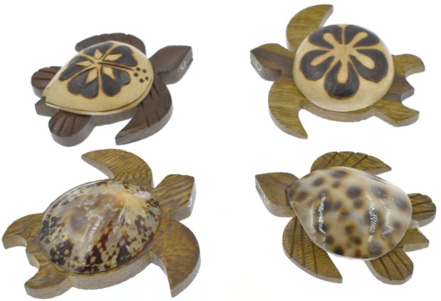 Wooden Turtle With Burn Design And Shell Magnets