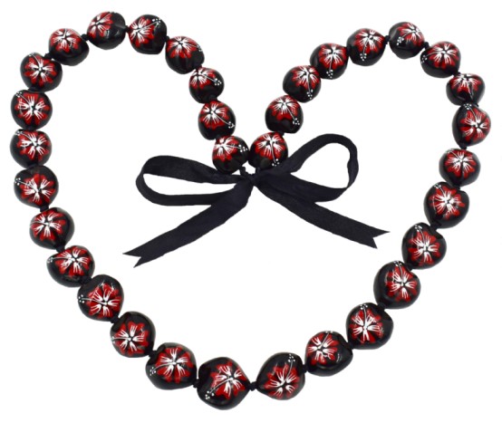 Full Red Hibiscus FLOWER Kukui Nut Lei/Necklace